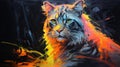 Radiant Feline Essence: Neon Oil Painting of a Cat with Bold Brushstrokes