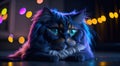 Radiant Feline, A Neon Persian Cat in a Bokeh Background - Generative AI