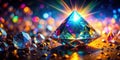 Radiant gemstone display a dazzling array of sparkling crystals on a dark surface with vibrant background lights. Generative AI Royalty Free Stock Photo