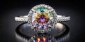 A radiant gemstone ring, showcasing a mesmerizing spectrum of colors, is elegantly presented against a dark backdrop, its Royalty Free Stock Photo