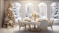 luxury dining room with christmas decoration by day. Royalty Free Stock Photo