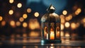 Radiant golden candle and arabian lamp in perfect harmony, ramadan and eid wallpaper