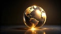 A radiant golden globe, illuminated from within, rests on a dark reflective surface, symbolizing global interconnectedness and the Royalty Free Stock Photo