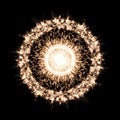 Radiant Golden Sparkle Burst on Black Backdrop Creates Abstract Rings of Light Effects Royalty Free Stock Photo