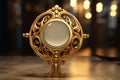 Radiant golden swirls on a vintage hand mirror cre Royalty Free Stock Photo