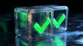 A radiant green confirmation symbol, denoting affirmation or rightness in a digital interface with luminous neon effects and Royalty Free Stock Photo