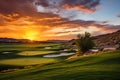 Radiant Green gold course sunset grass. Generate AI