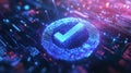 On a radiant grid, a digital checkmark signifies futuristic technology. Royalty Free Stock Photo