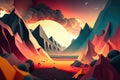Radiant Horizons Mesmerizing 3D-Rendered Abstract Landscape with Vivid Colors and Striking Geometric Shapes