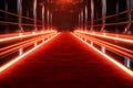 Radiant illumination highlights the elegance of an empty red carpet runway