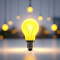 Radiant Innovation: Yellow Lightbulb with Glowing and White Ring for Creative Thinking Idea Concept - 3D Render Royalty Free Stock Photo