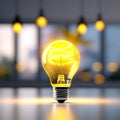 Radiant Innovation: Yellow Lightbulb with Glowing and White Ring for Creative Thinking Idea Concept - 3D Render Royalty Free Stock Photo