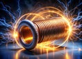 Radiant Iron Core with Coils Visualizing Electromagnetism and Induction Principles