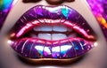 Radiant Lips: Captivating Closeup of Shimmering Purple Lip Elegance Royalty Free Stock Photo