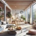 Radiant Living: Stylish Sunlit Room with Large Windows