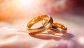 Radiant Love: Illuminated Gold Wedding Rings for Memorable Occasions - Generative AI Royalty Free Stock Photo