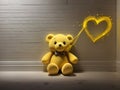 Radiant Love: Yellow Laser Teddy Bear Heart Wall Art