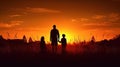 Radiant Moments: Happy Family Silhouette Embracing Sunset Bliss
