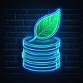 A radiant neon icon showing three plant-based meat slices with a leaf on top