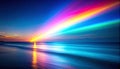 Radiant Rainbow Light Beams Across the Ocean at Dusk Casting Reflections Royalty Free Stock Photo