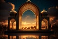 Radiant Ramadan Kareem greetings with Lantern, mosque, and window