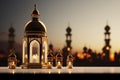 Radiant Ramadan Kareem greetings with Lantern, mosque, and window