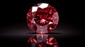 radiant red gemstone with intricate facets on a dark background