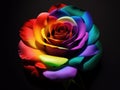 Radiant Rose: A Colorful Rainbow Heart Amidst Elegant Leaves, Against a Black Canvas