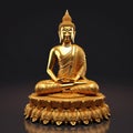 Radiant Serenity: Gold Buddha Statue Illuminated Against Dark Background - Spiritual Tranquility and Peace