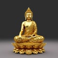 Radiant Serenity: Gold Buddha Statue Illuminated Against Dark Background - Spiritual Tranquility and Peace