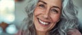 A Radiant, Silver-Haired Elderly Model With A Beaming Smile Poses For Dental Advertisement