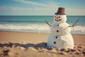 Radiant Snowman beach sunny. Generate Ai Royalty Free Stock Photo