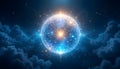 Glowing cosmic orb amidst a swirling nebulous galaxy with bright stars Royalty Free Stock Photo