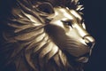 Radiant splendor. A detailed close-up of a majestic golden lion figurine. AI-generated