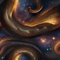 A radiant, star-born serpent with scales that shimmer like distant galaxies, coiled around a cosmic treasure4