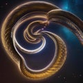 A radiant, star-born serpent with scales that shimmer like distant galaxies, coiled around a cosmic treasure2
