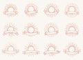 Radiant sun burst retro banner ribbon vector set