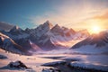 The glowing sun rising over mountains range on a cold winter day Royalty Free Stock Photo