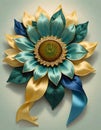 Radiant Sunflower Brooch with Blue and Yellow Petals, Generative AI Royalty Free Stock Photo