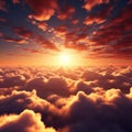 Radiant sunrise over clouds, infusing the sky with golden warmth