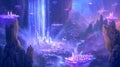 A radiant waterfall flows over crystals, floating islands and tiny. Generative Ai Royalty Free Stock Photo