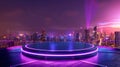 Radiate confidence and glamour with this rooftop podium image showcasing the vibrant city below and the sparkling lights