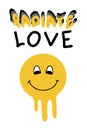 Radiate love slogan print with flowing smile face. Groovy retro vector illustration for T-shirt, sticker, poster
