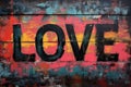 Love Street Art Mural, Valentines Day Greeting Card Artwork, Weathered Outdoor Painting, Romantic Words Royalty Free Stock Photo