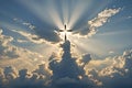 Glowing cross in the clouds Generative AI Royalty Free Stock Photo
