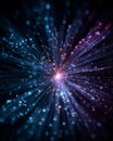 Radiating data burst in blue and purple light with futuristic particle explosion Royalty Free Stock Photo