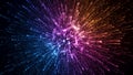 Particles including blue pink and orange hues converges towards Royalty Free Stock Photo