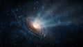 Radiation from a black hole at the center of a galaxy. Space scene with stars, black hole in galaxy. Panorama. Universe filled Royalty Free Stock Photo