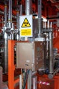 Radiation caution on multi phase flow meter on oil and gas platform.