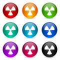 Radiation icon set, colorful glossy 3d rendering ball buttons in 9 color options for webdesign and mobile applications Royalty Free Stock Photo